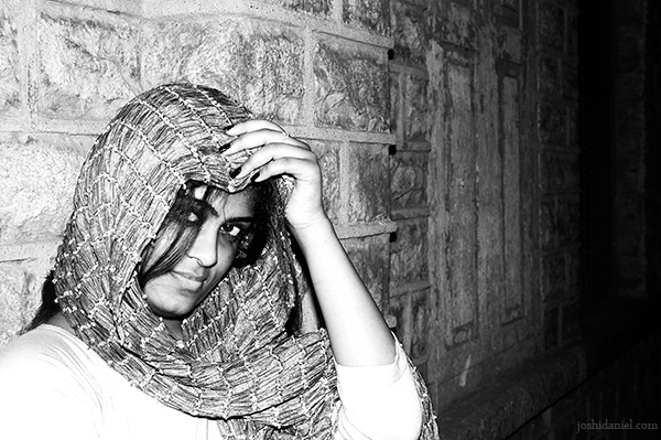 Outdoor black and white portrait of female model Beena George