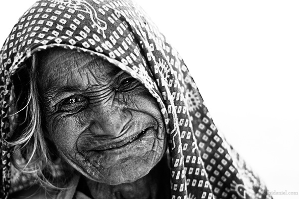 Smiling portrait of an old woman from Rajasthan