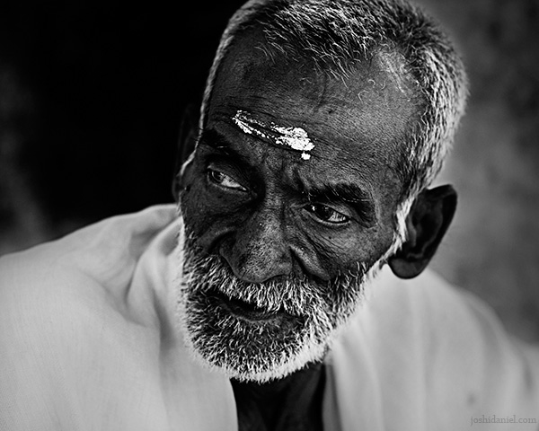 The look Black and white portrait of an old man from Trivandrum