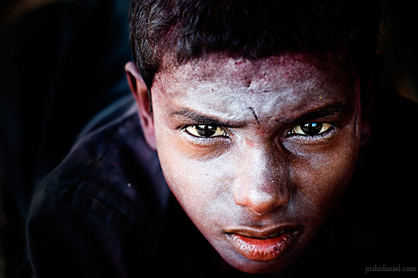 Portrait of a boy taken during holi the festival of colors from Mumbai