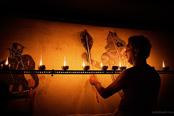 Tholpavakoothu (Shadow puppetry) performance at Vyloppilly Samskriti Bhavan in Trivandrum, Kerala