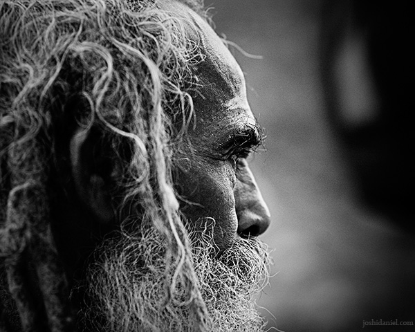 Black and white portrait of a bearded old man from Trivandrum, Kerala