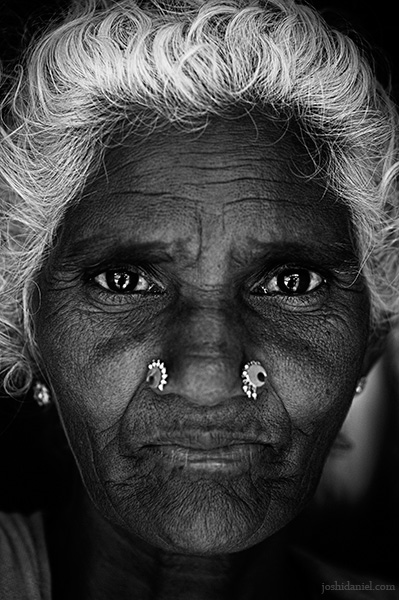 Black and white portrait of a Mudugar tribe woman of Attappadi in Palakkad district of Kerala