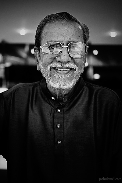 Black and white portrait of Indian film actor Charuhasan