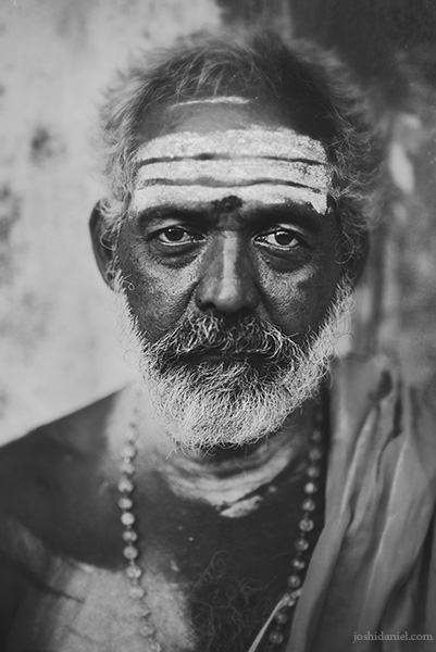 An old man in Mylapore, Chennai with Vibhuti smeared on his forehead