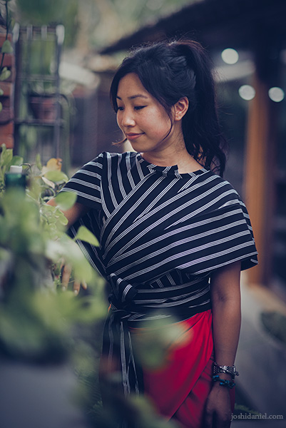 Portrait of fashion blogger Lily Tjon wearing a Lulu Lufti Labibi design in Yogyakarta, Indonesia