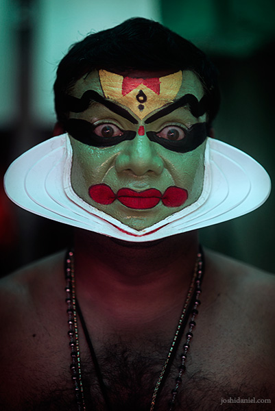 Portrait of a Kathakali artist from Trivandrum, Kerala with make-up