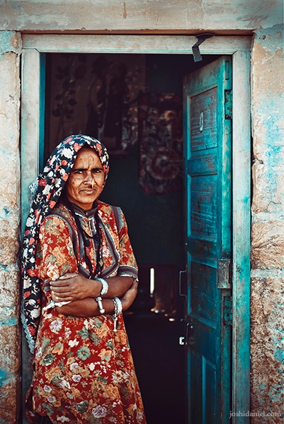Portrait of a Rajasthani woman in traditional attire from Kuldhara