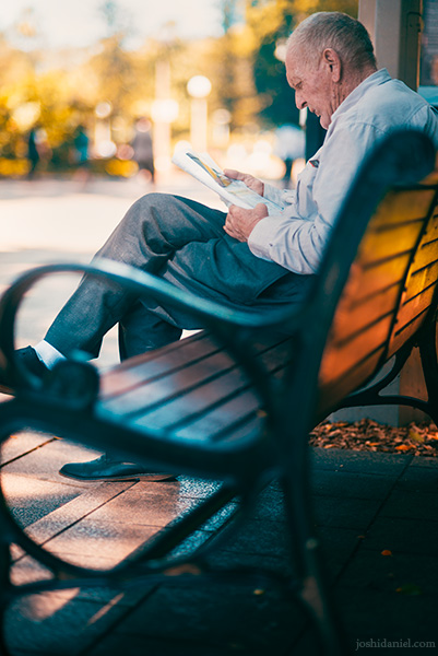 An old man reading at Hyde Park, Sydney, New South Wales, Australia