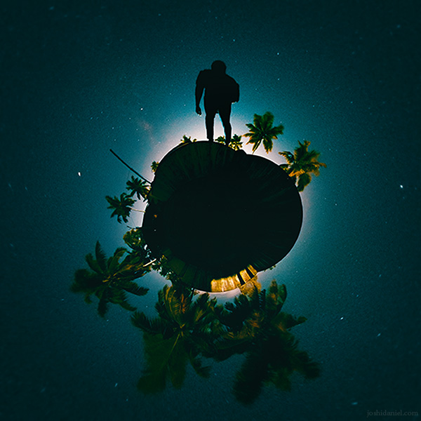 Little planet (tiny planet) self-portrait of joshi daniel taken with a GoPro Fusion 360 degree camera in Trivandrum, Kerala, India