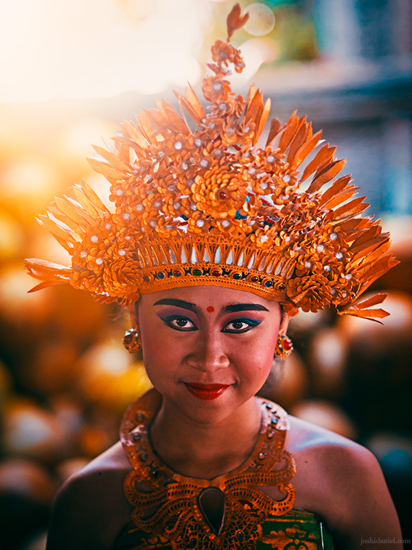 Portrait of a smiling Pendet dancer in Ubud, Bali, Indonesia