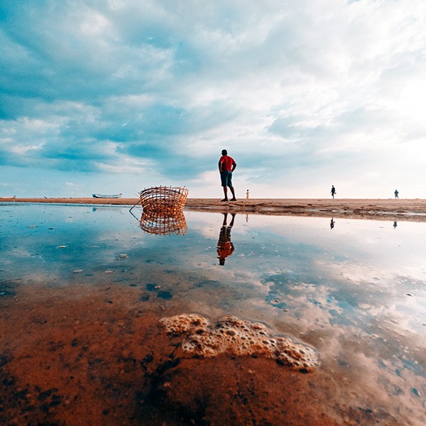 Reflections from the Azhimala beach in Trivandrum, Kerala, India