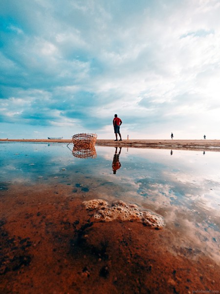Reflections from the Azhimala beach in Trivandrum, Kerala, India
