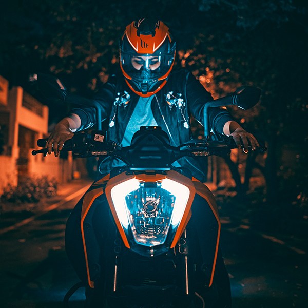 Parvathy Krishnan on her KTM Duke 250 motorbike in Bangalore, Karnataka, India